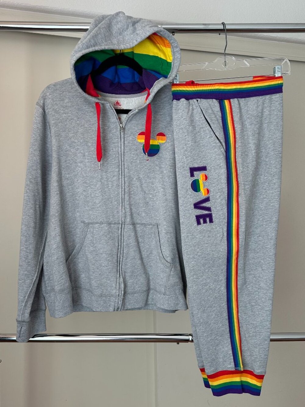 Exclusive! Disneyland Park Pride Mickey Mouse Rainbow Hoodie & Jogger Set XL/1X